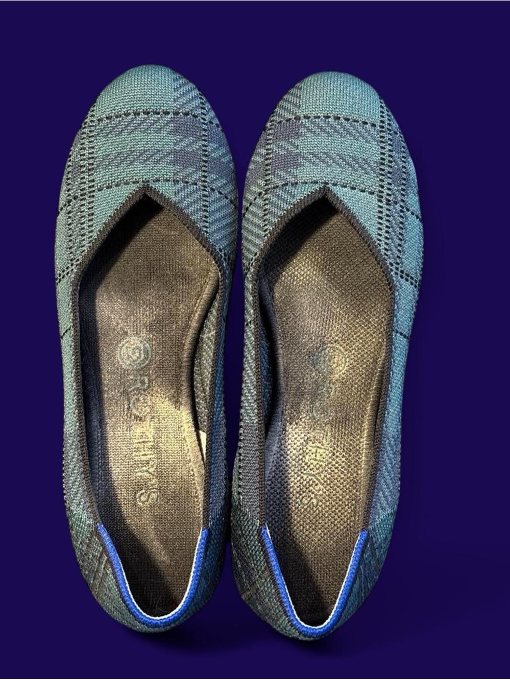 Rothy's blue & green plaid flats